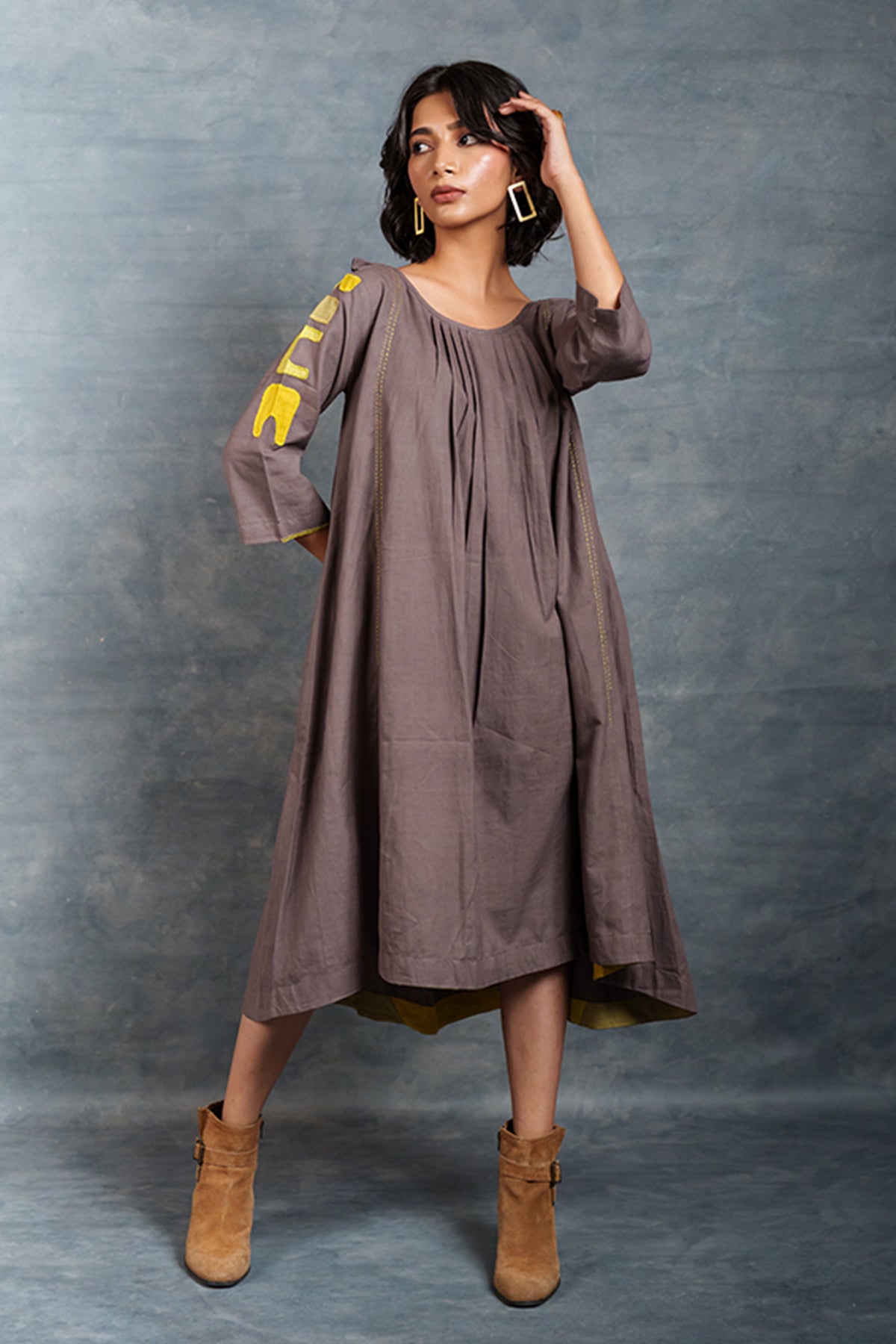 Buy Purple Applique Work Midi Dress by Thread Game for women online at ScrollnShops